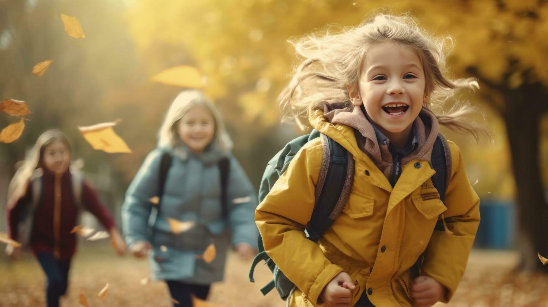 crianças felizes vão para a escola foto