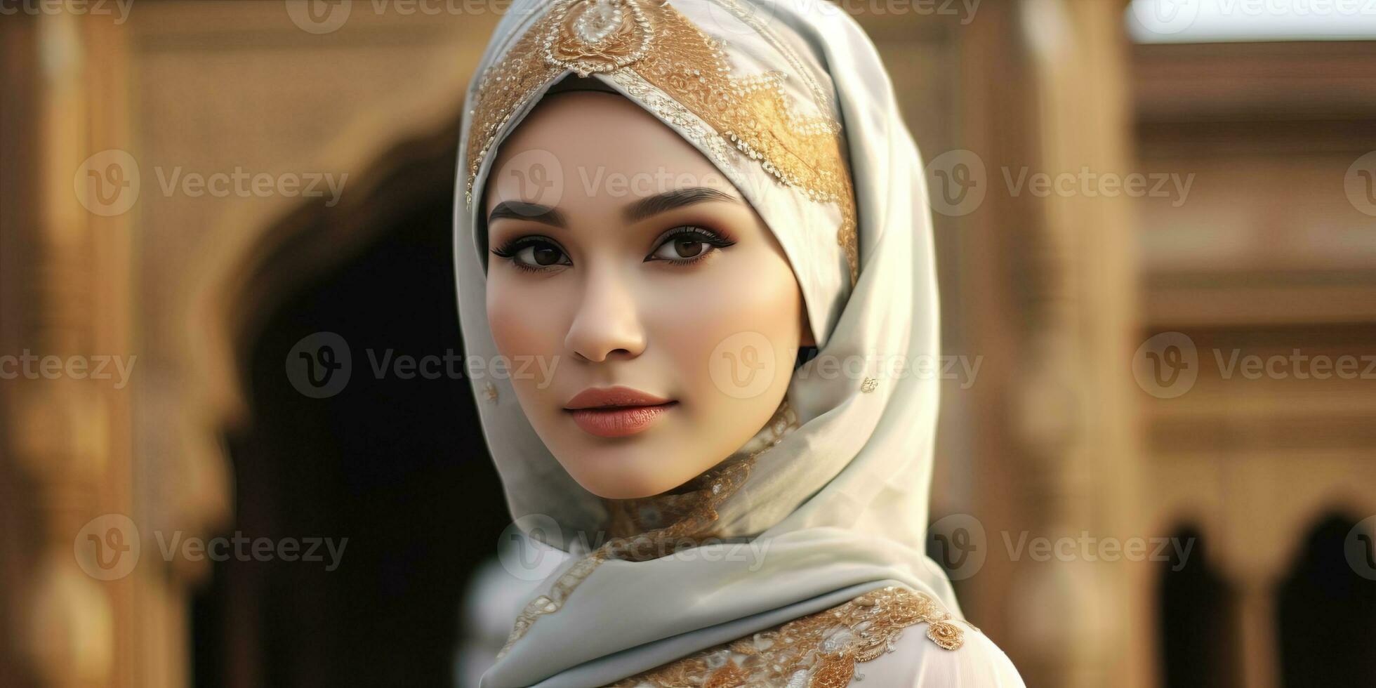 retrato lindo mulher vestindo hijab com luz exposição fez com generativo ai foto