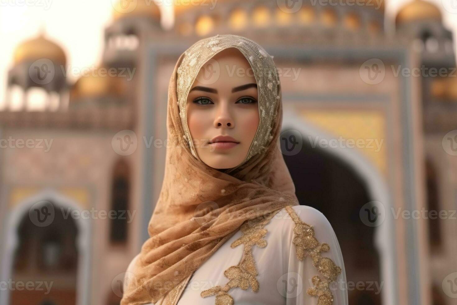 retrato lindo mulher vestindo hijab com luz exposição fez com generativo ai foto
