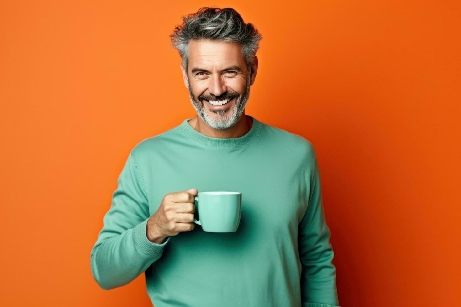 feliz homem com copo do café foto