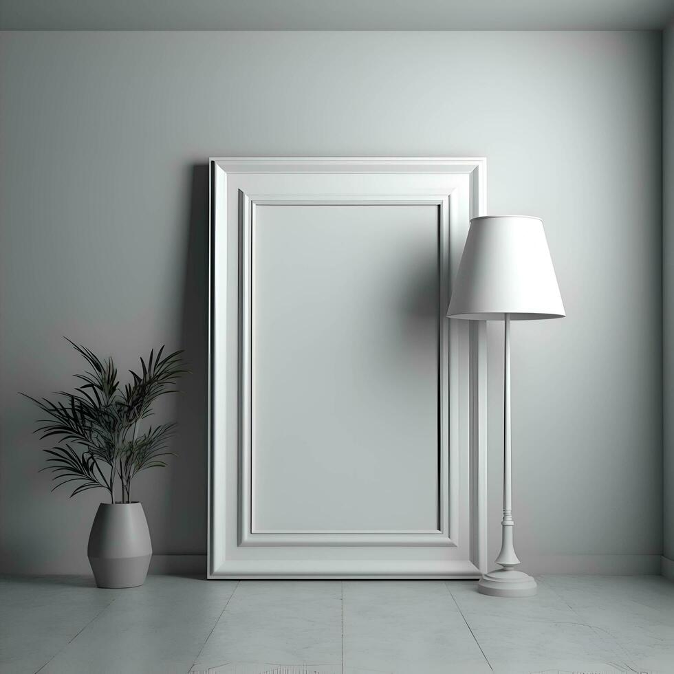 zombar acima em branco quadro, Armação dentro moderno interior fundo 3d render foto