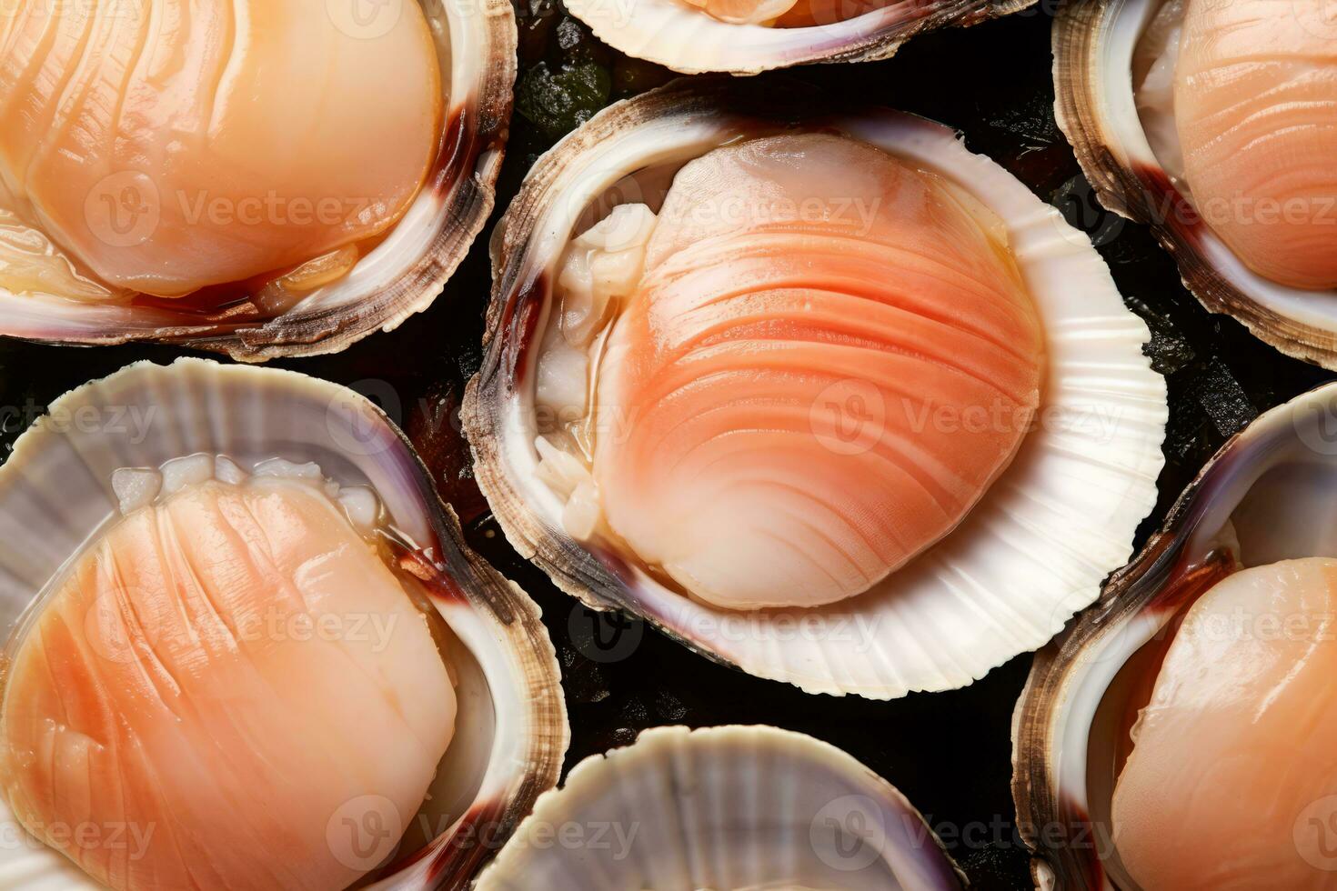 fechar-se topo Visão do ingredientes Vieira, japonês Comida. ai gerado. foto