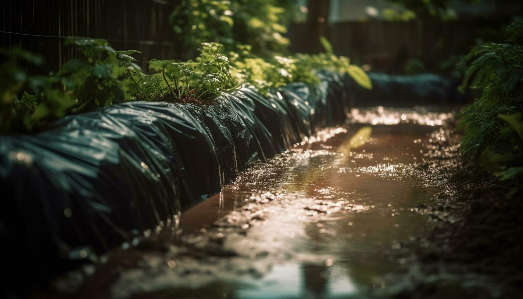 fresco verde folhas refletir dentro molhado água gotas gerado de ai foto