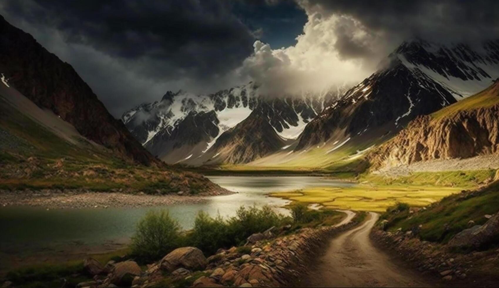 realista lindo panorama cena com nublado clima. generativo ai foto