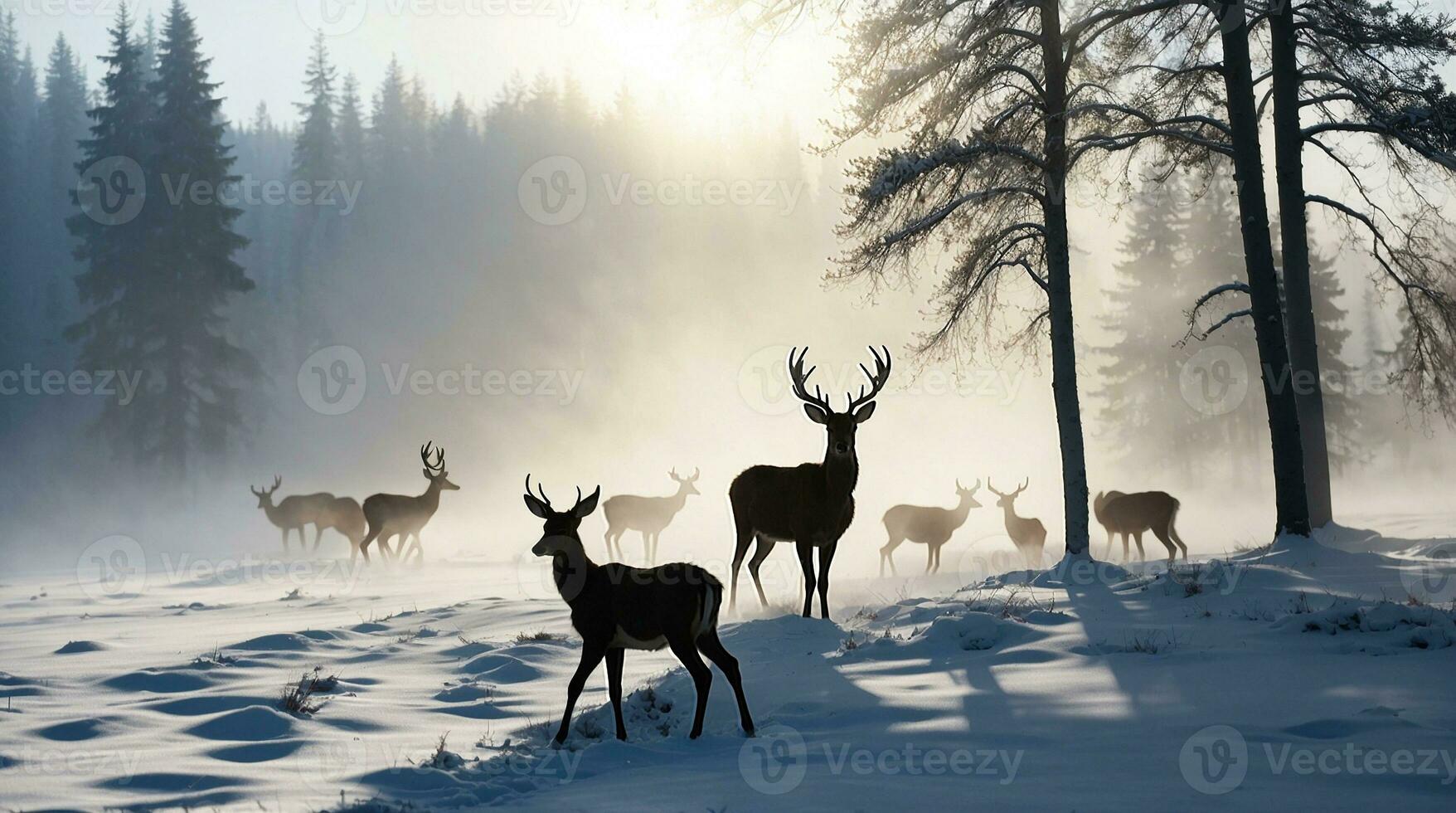 lindo frio manhã inverno neve fundo com árvores floresta e montanha dentro a fundo, suavemente neve Visão contra a azul céu, livre espaço para seu decoração foto