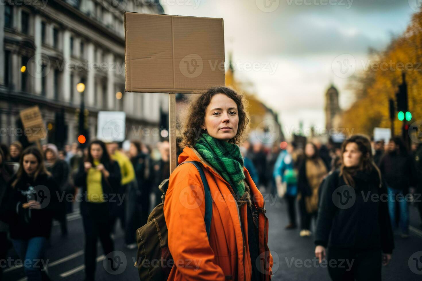 uma solitário figura em pé resoluto com uma Tempo para mudança cartaz seus voz juntando uma coro do demandas para clima açao foto