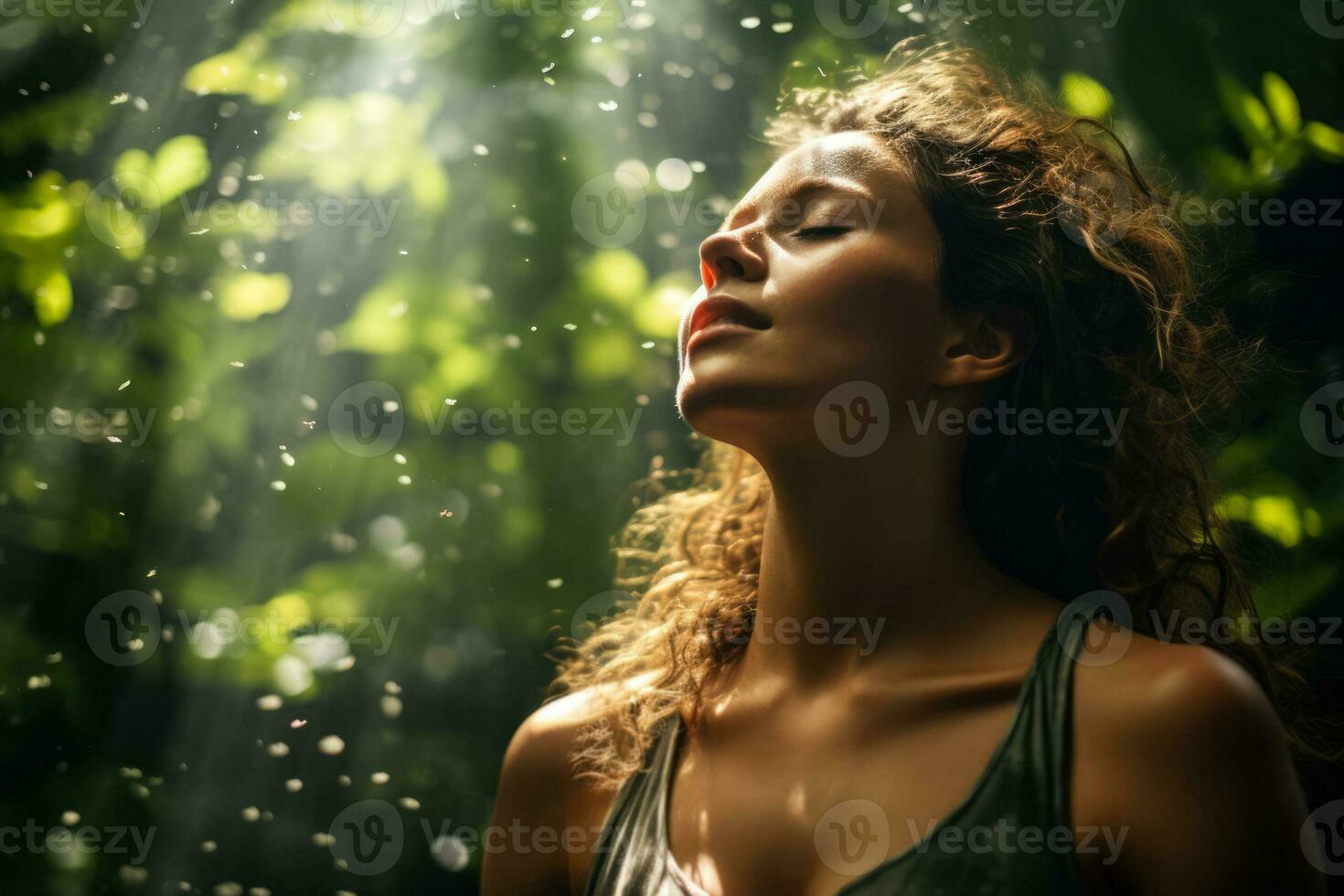 debaixo uma marquise do folhas uma pessoa práticas atento respiração sentindo-me a da terra energia uma conexão para natureza para mundo mental saúde dia foto