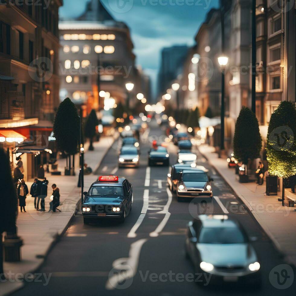 miniatura brinquedo cidade rua Visão mudança de inclinação efeito, ai generativo foto