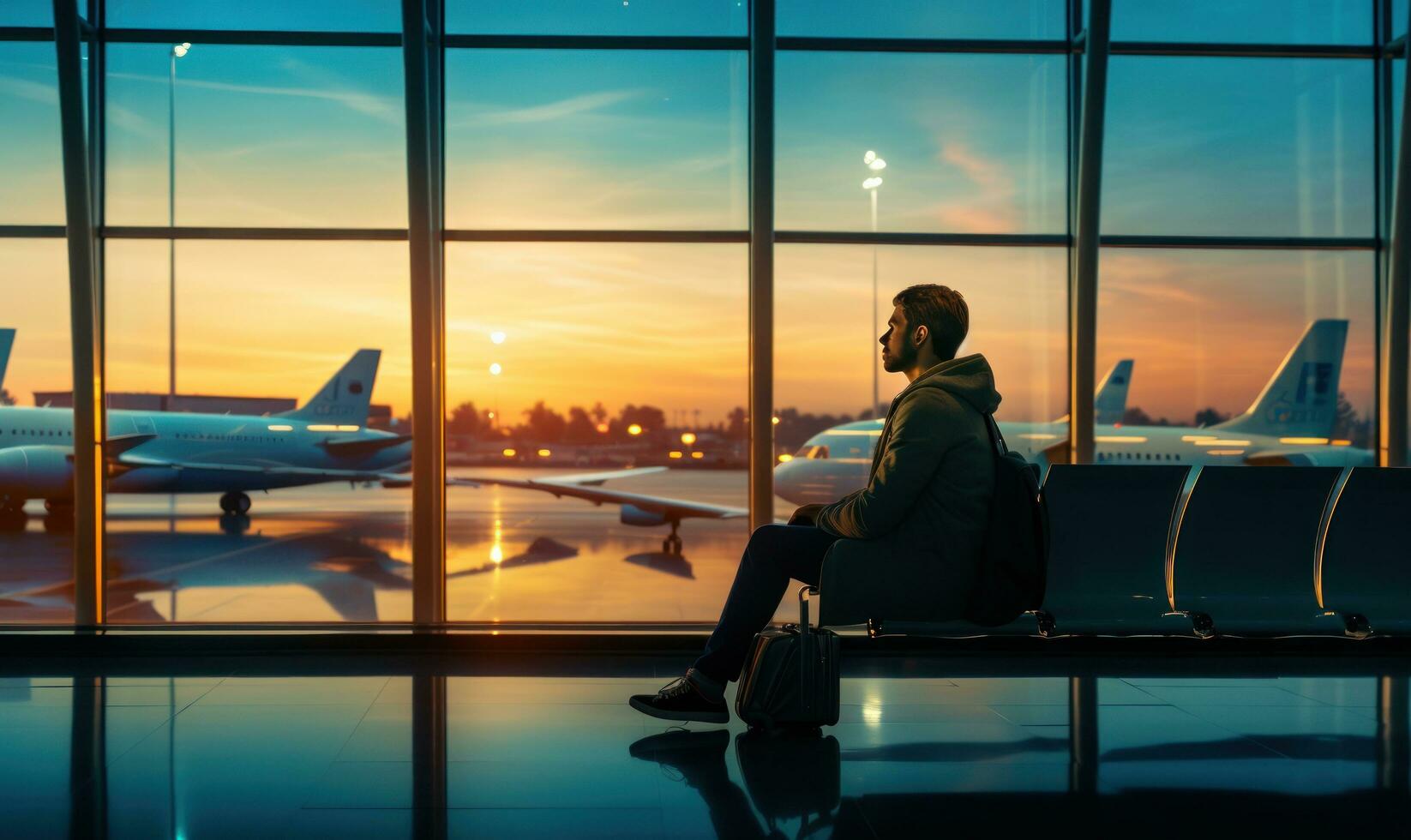 pessoas esperando avião dentro aeroporto. foto