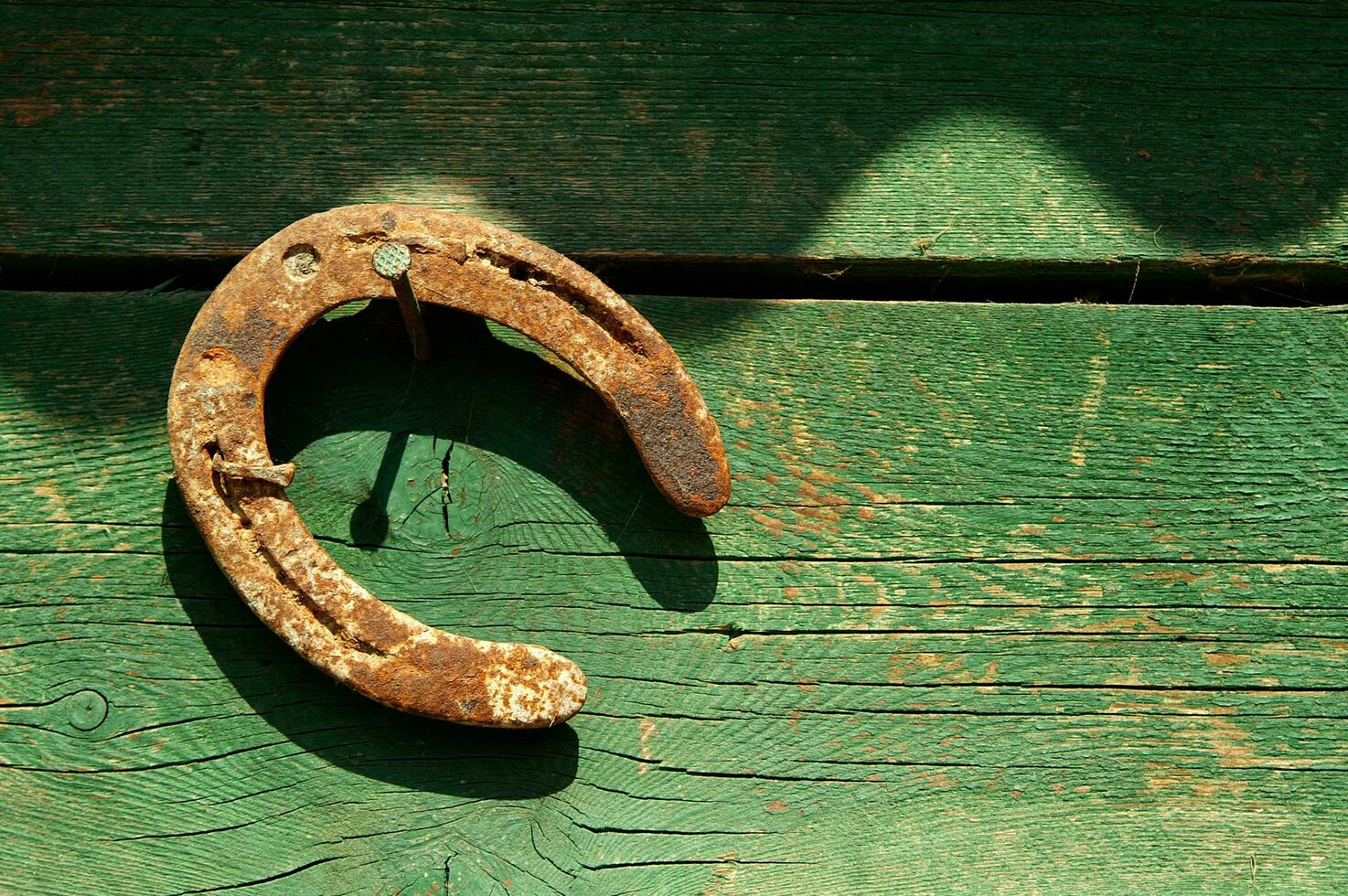 uma cavalo sapato em uma de madeira parede foto