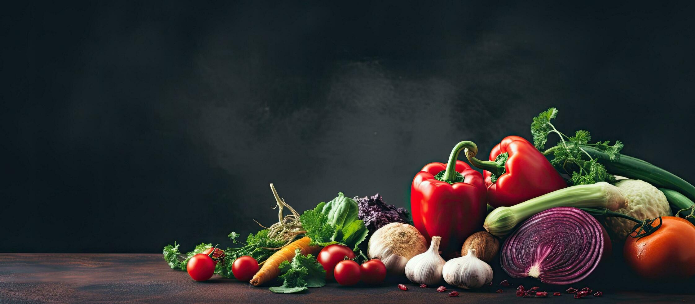 fresco e orgânico legumes com natural ingredientes para cozinhando dentro uma saudável caminho. a fundo foto