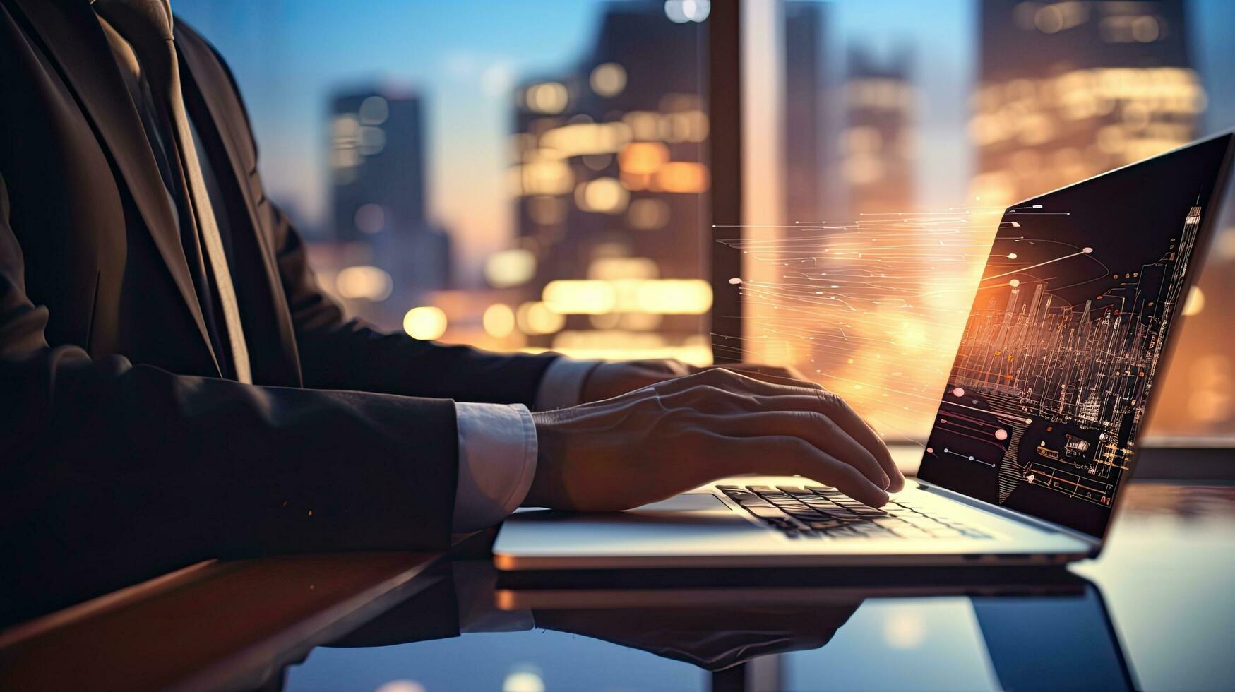 seletivo foco flare luz em cortada tiro do homem de negocios mão trabalhando com moderno computador representando o negócio estratégia foto