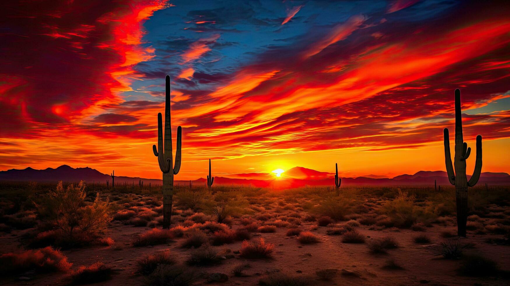 recortado cactos no meio fogosa deserto céu dentro Arizona s saguaro nacional parque oeste foto