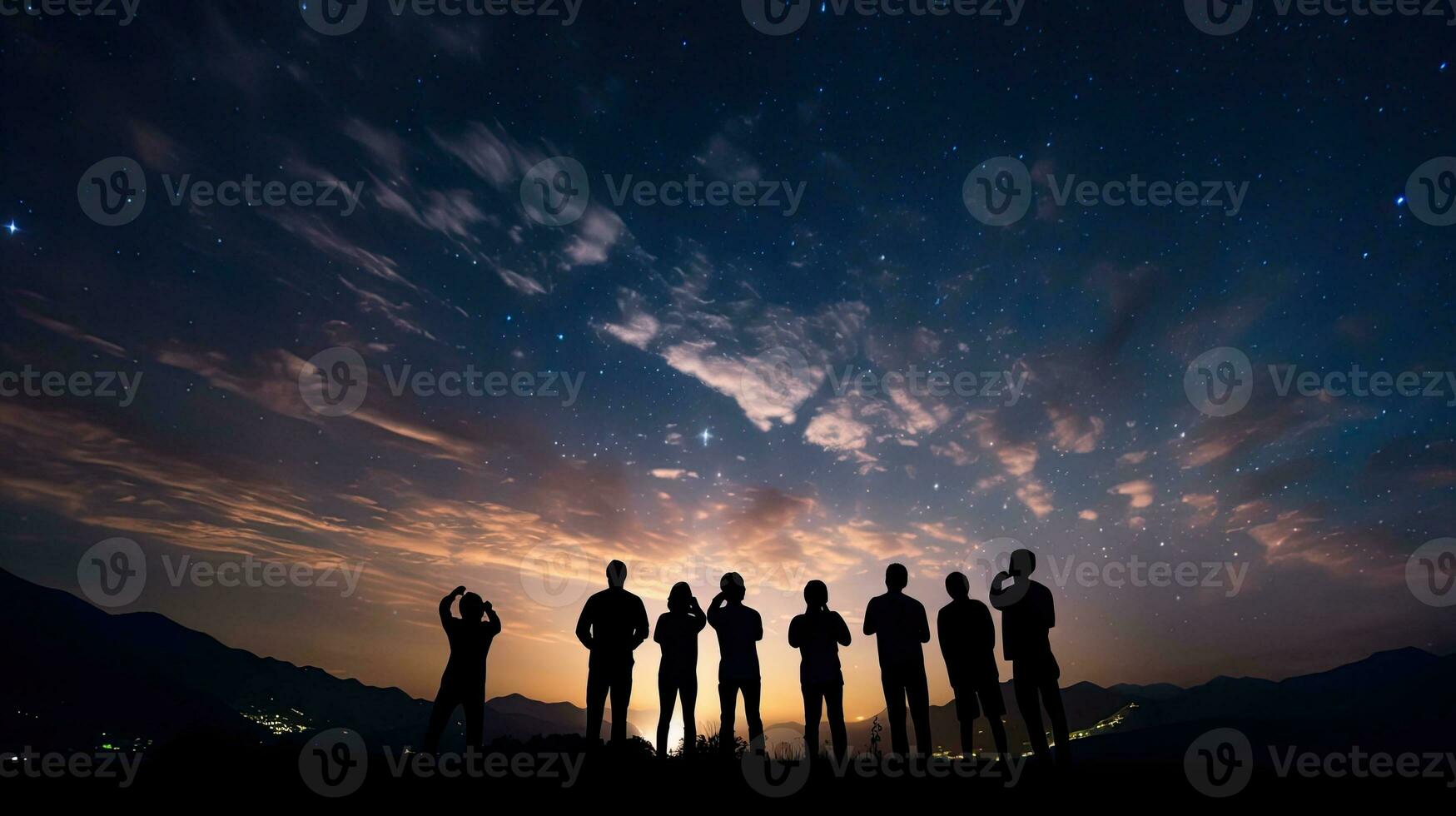 pessoas observando a leitoso caminho dentro silhueta foto