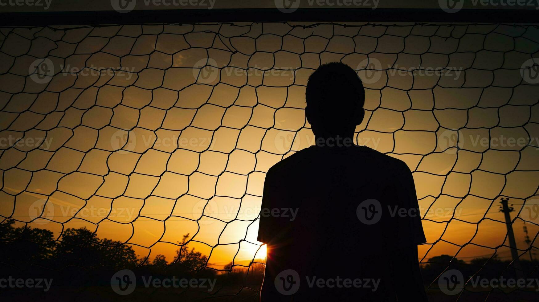 silhueta do goleiro dentro esporte ocupado a partir de atrás foto