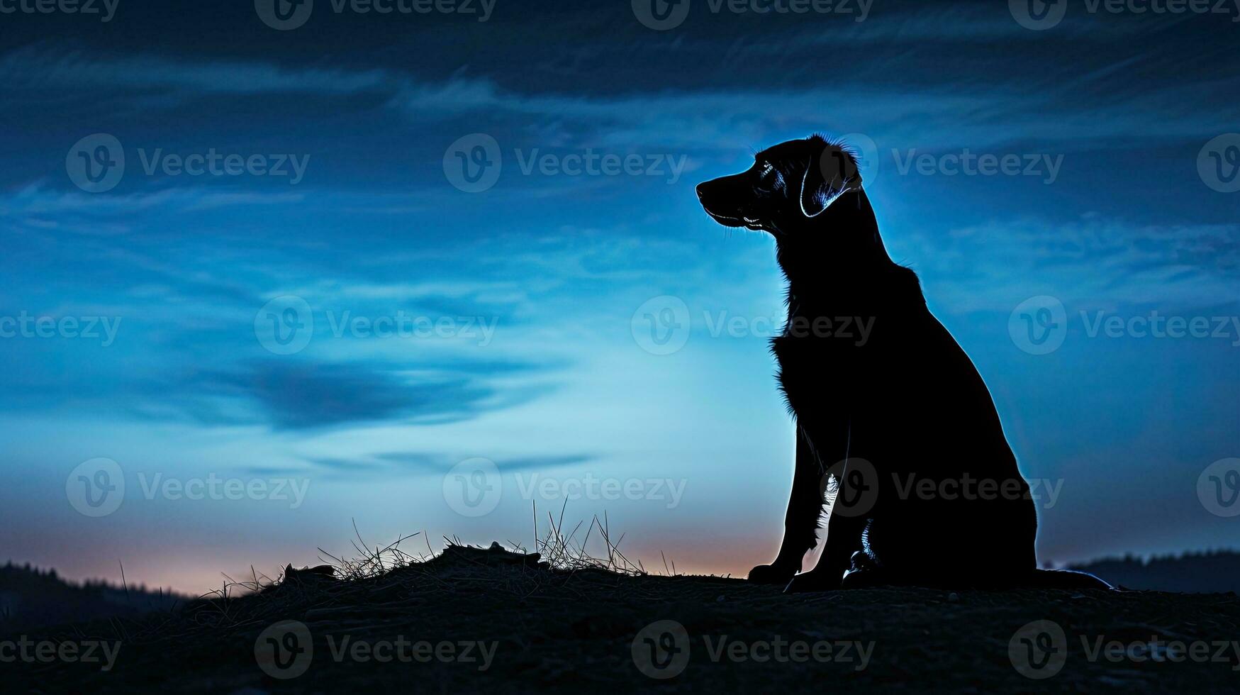 tarde azul hora ilumina cachorro dentro silhueta foto