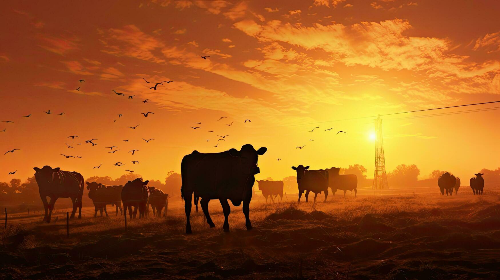 gado formas às pôr do sol em a Fazenda campo foto