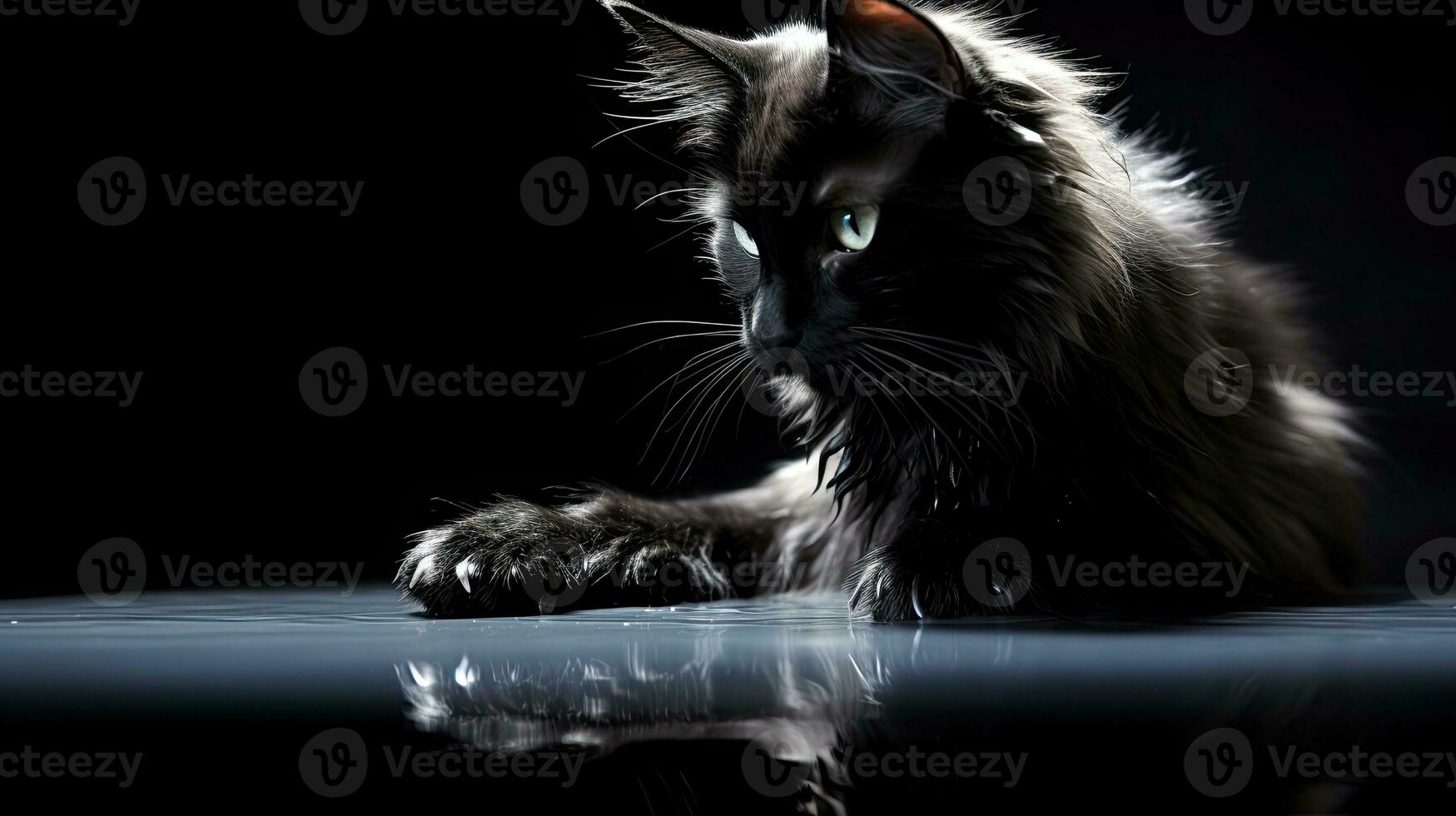 silhueta do uma sonhadores Preto gato aliciamento pata foto