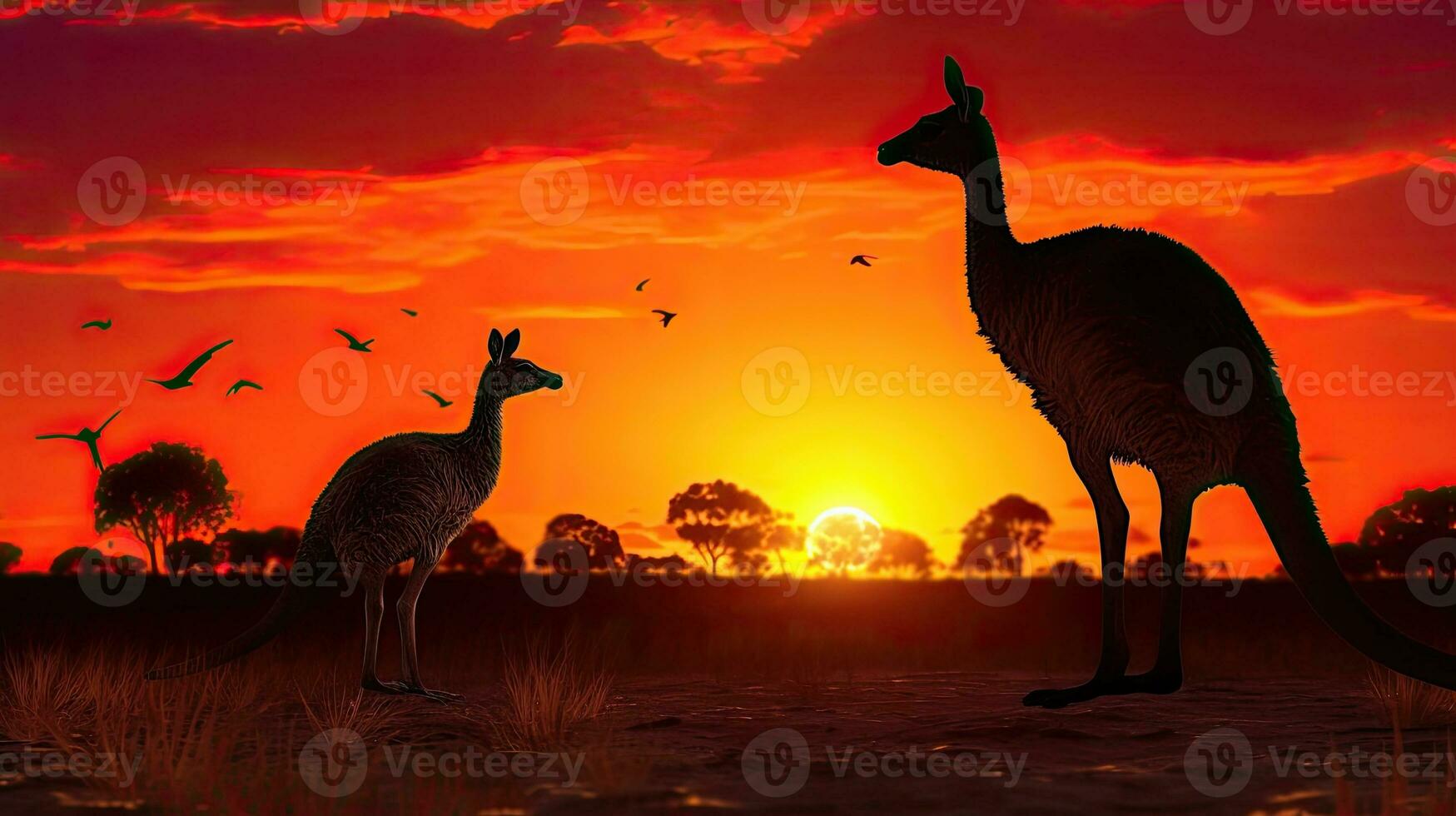 canguru e emu às crepúsculo foto