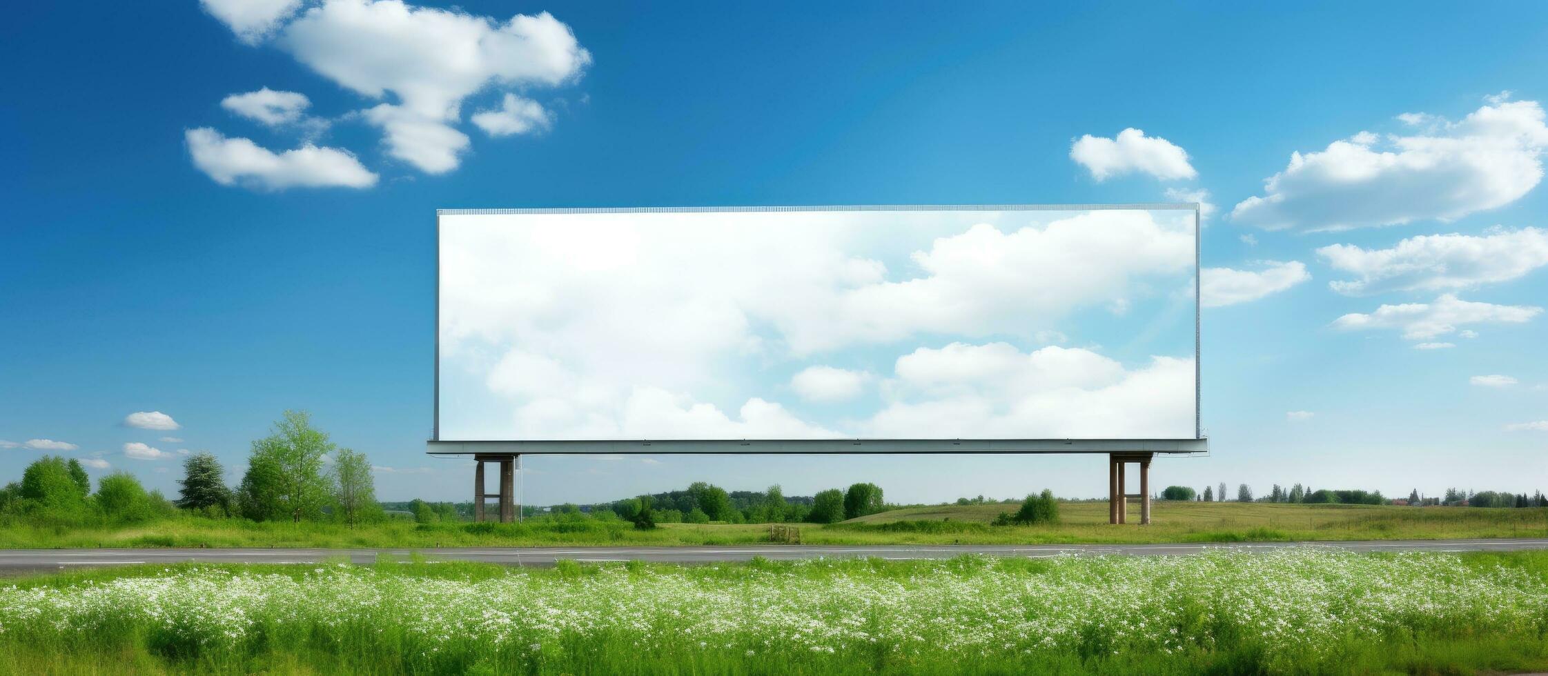 esvaziar Painel publicitário em uma iluminado pelo sol rodovia para Publicidades foto