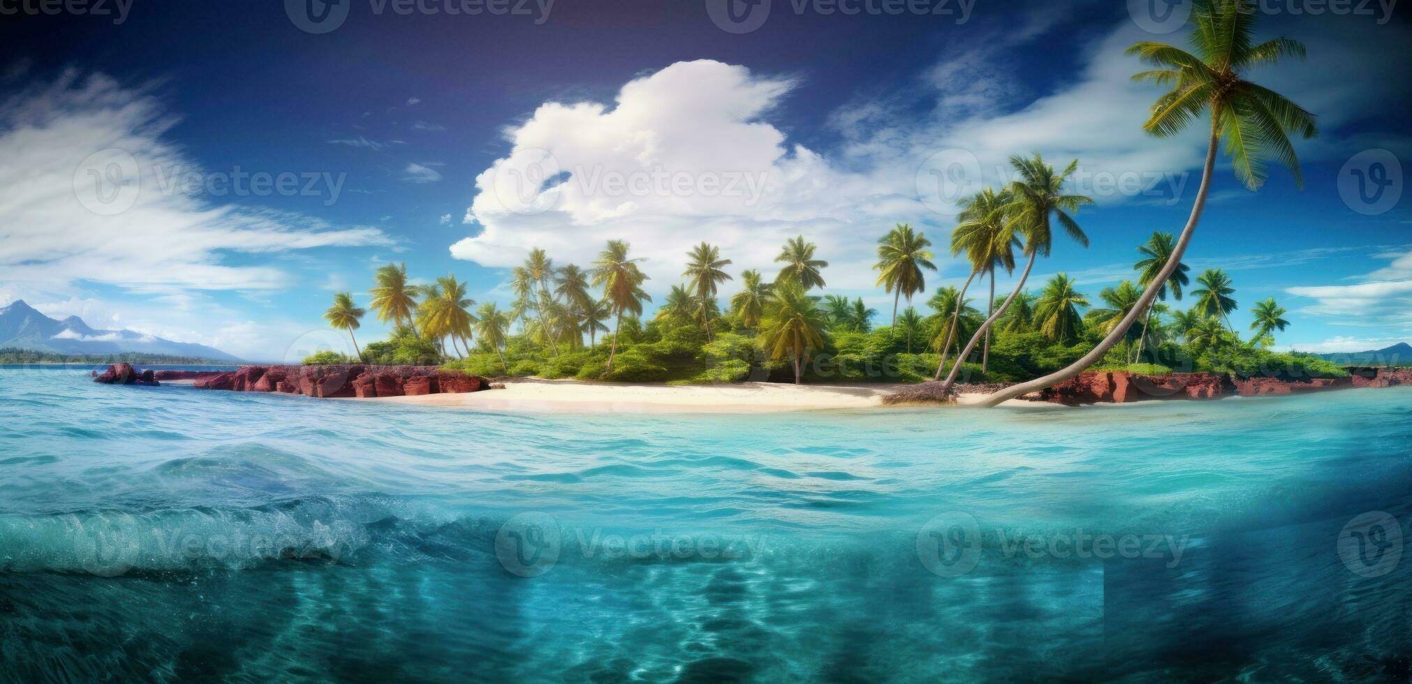 a aéreo Visão do a tropical de praia e oceano com Palma árvores foto