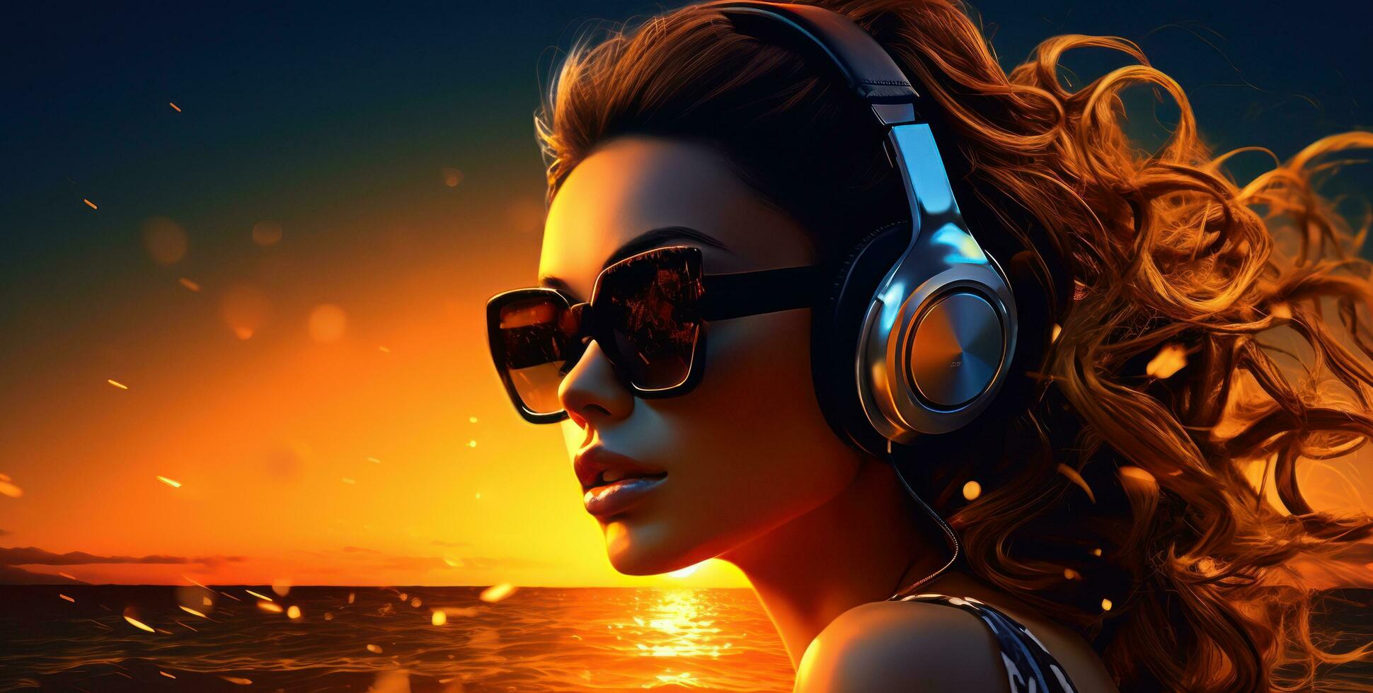 legal discoteca menina vestindo enorme fones de ouvido e oculos de sol foto