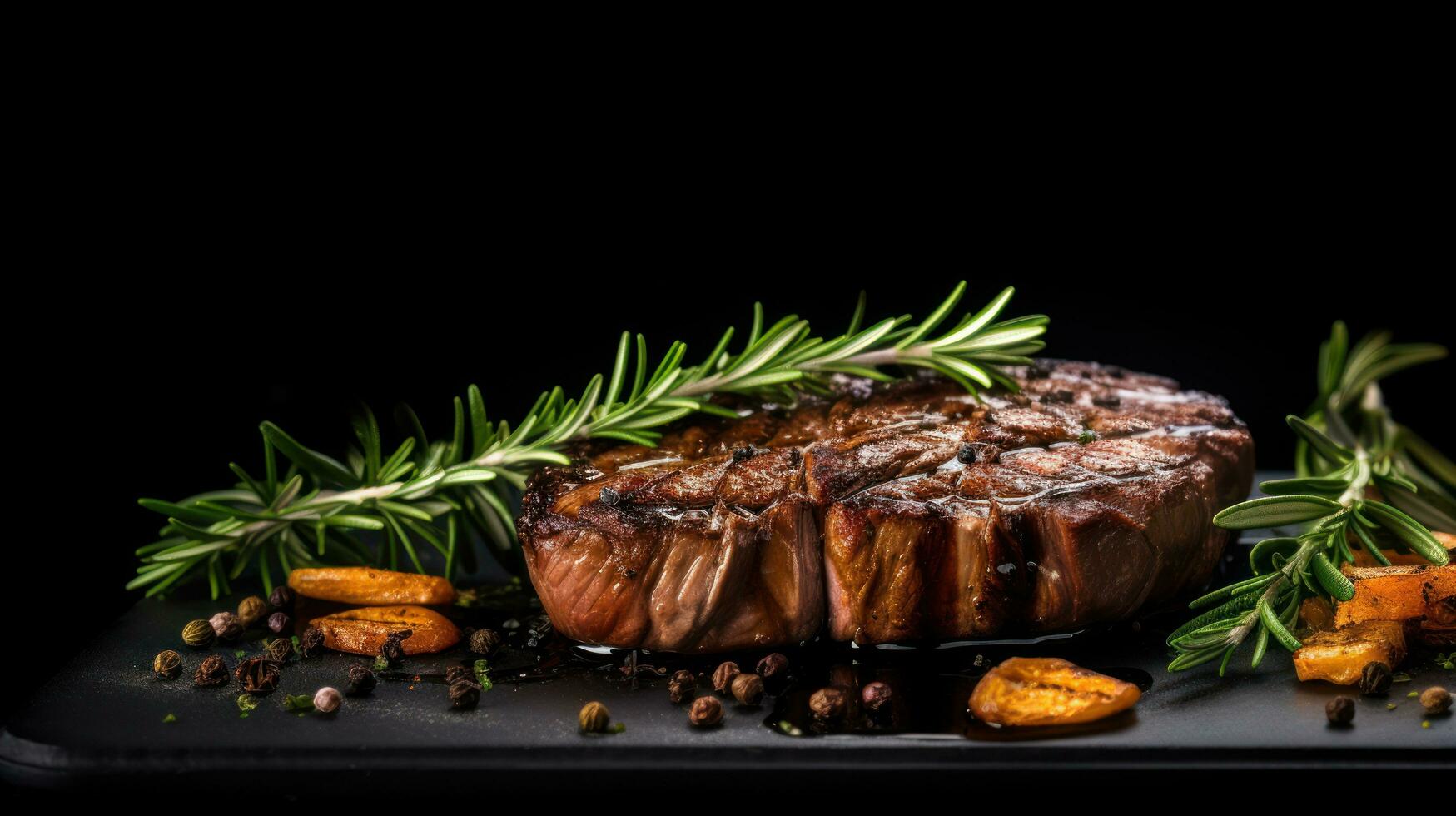 carne bife em Sombrio fundo foto