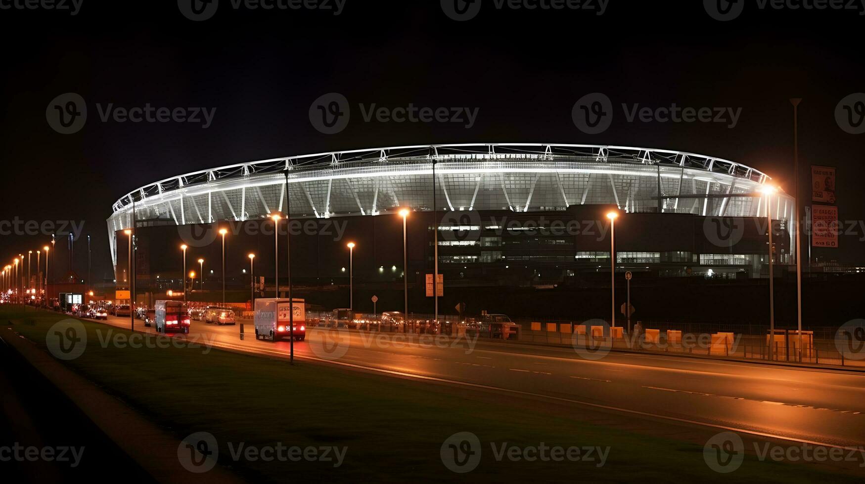 Visão do futebol estádio construção às noite ,futebol estádio às noite , generativo ai foto