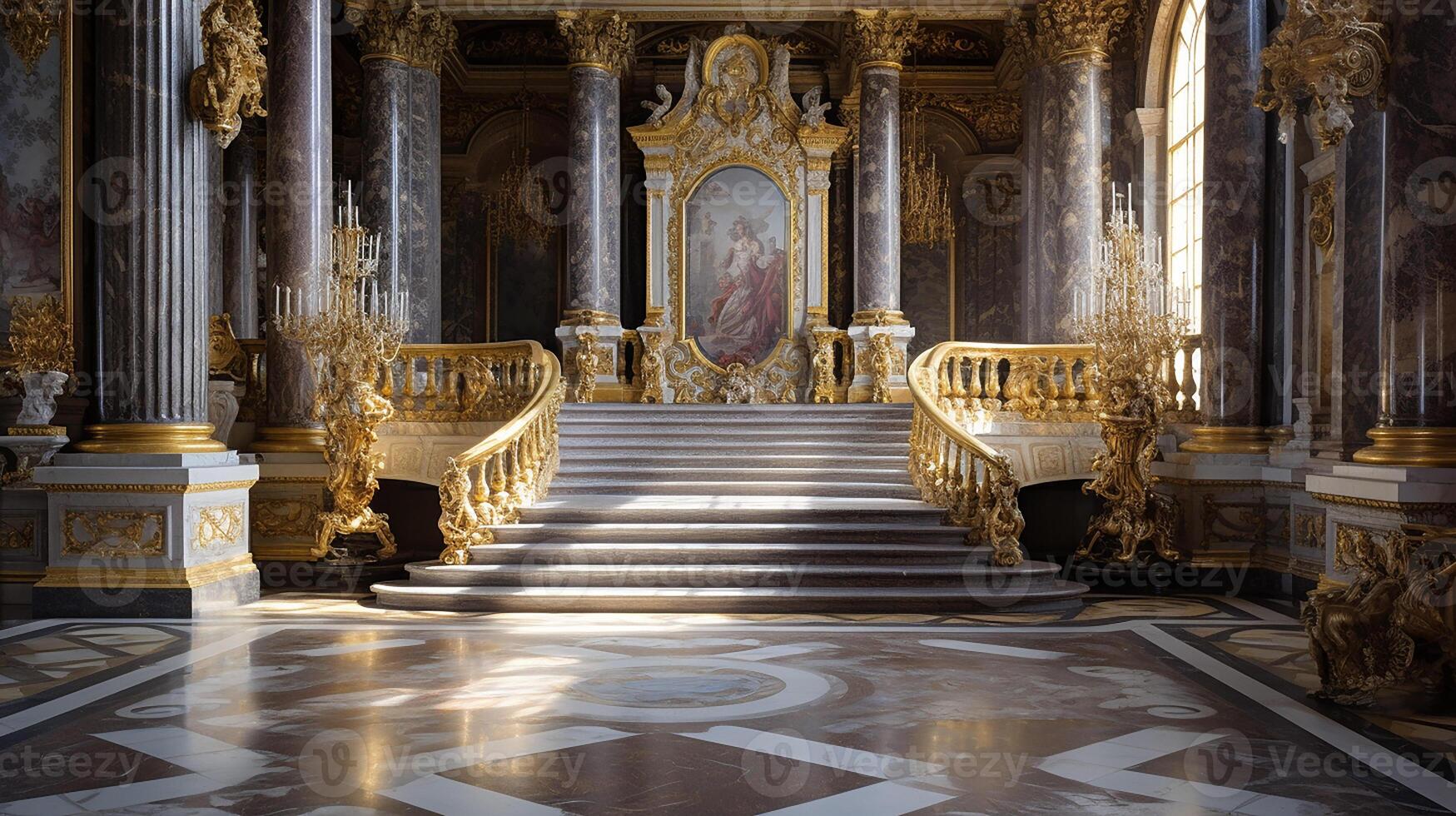 foto do a quarto apresentando a interior Projeto do a Palácio do versalhes, França. generativo ai