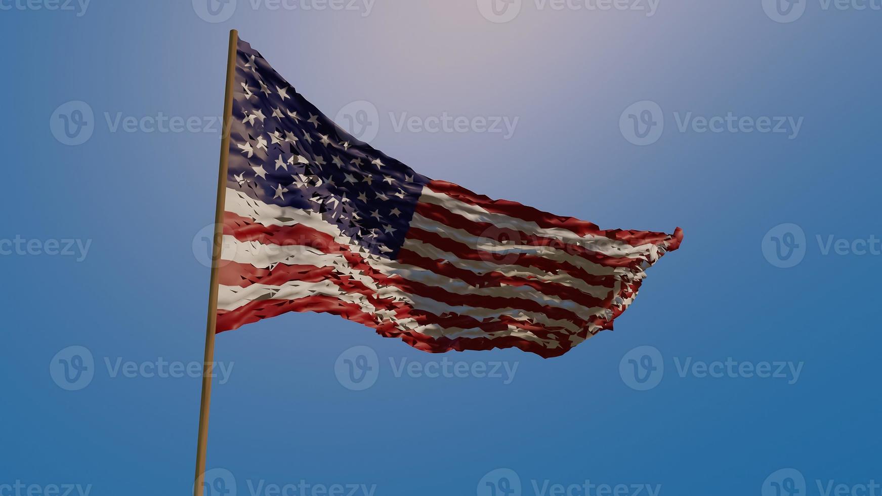 a bandeira dos EUA tremulando ao vento contra um céu azul brilhante. ilustração, renderização em 3d foto