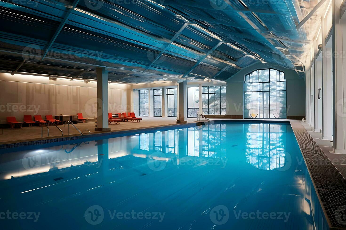 luxuoso interior natação piscina dentro a dia. ai gerado foto