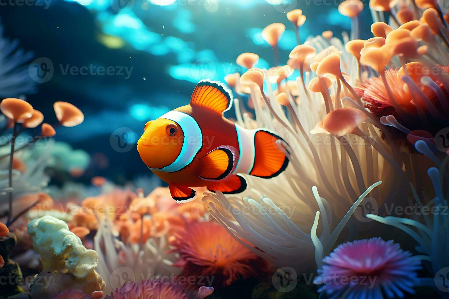 palhaço anemonefish, anfiprião percula, natação entre a tentáculos do Está anêmona lar. foto
