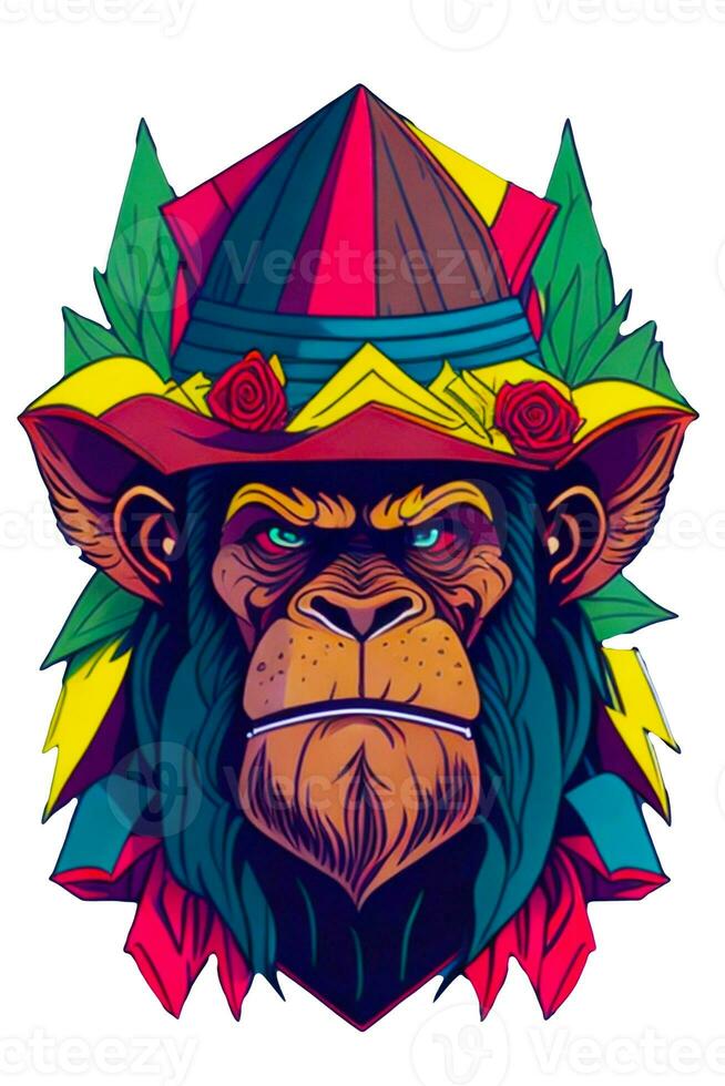 uma detalhado ilustração do uma colorida macaco para t camisa e moda Projeto foto