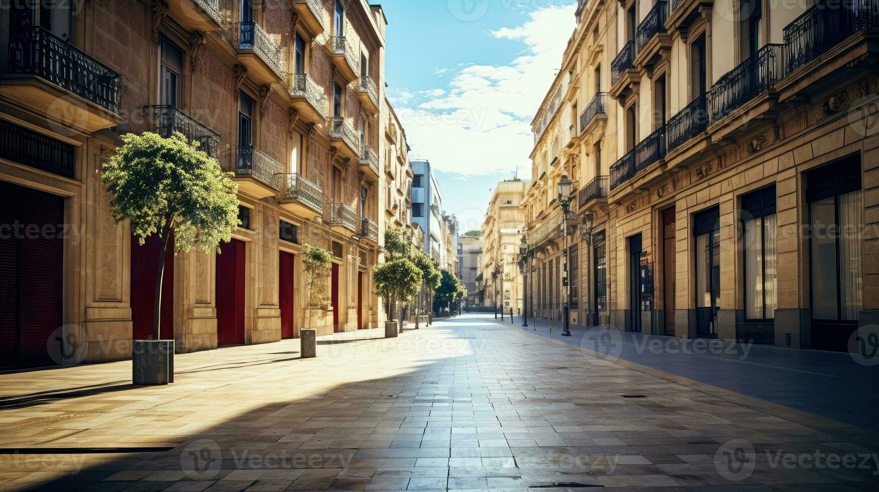 clássico arquitetura e urbano estradas, esvaziar estrada dentro a cidade, generativo ai ilustração foto