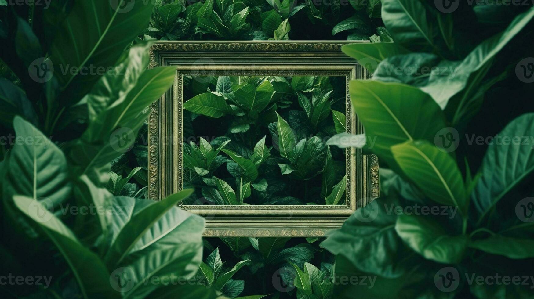 generativo ai, criativo disposição com verde folhas e quadrado quadro, plano deitar. natureza fundo com cópia de espaço foto