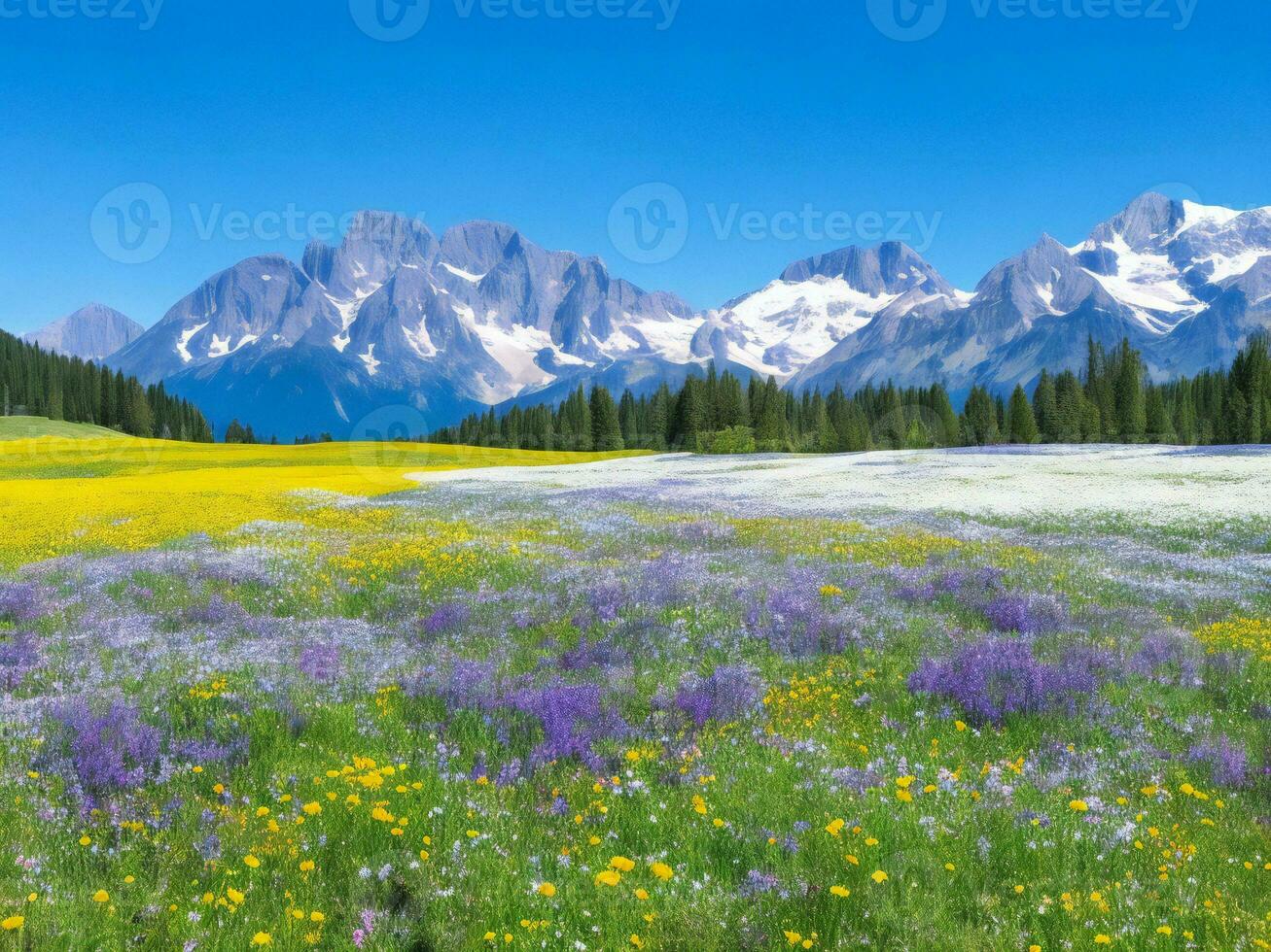 a Prado do flores e montanhas ai gerado foto