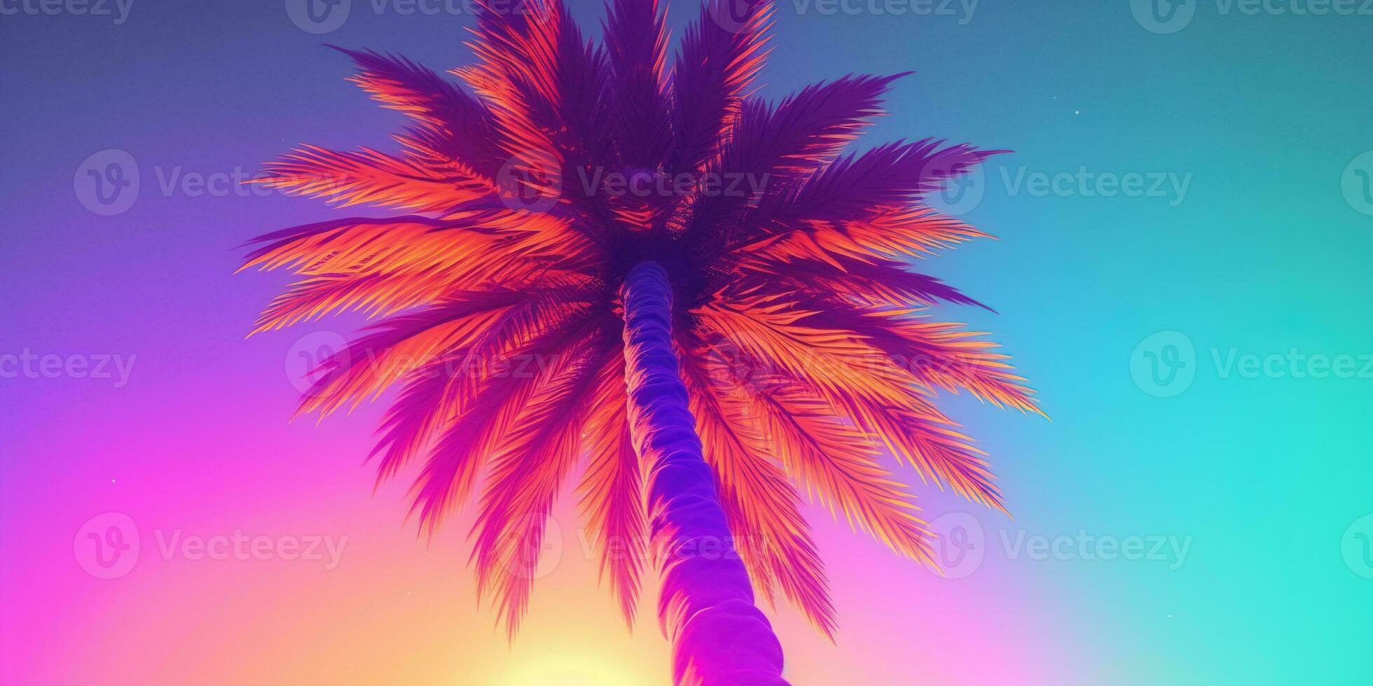 generativo ai, retro Califórnia coco Palmeiras. Havaí Palma árvores às pôr do sol. verão fundo foto