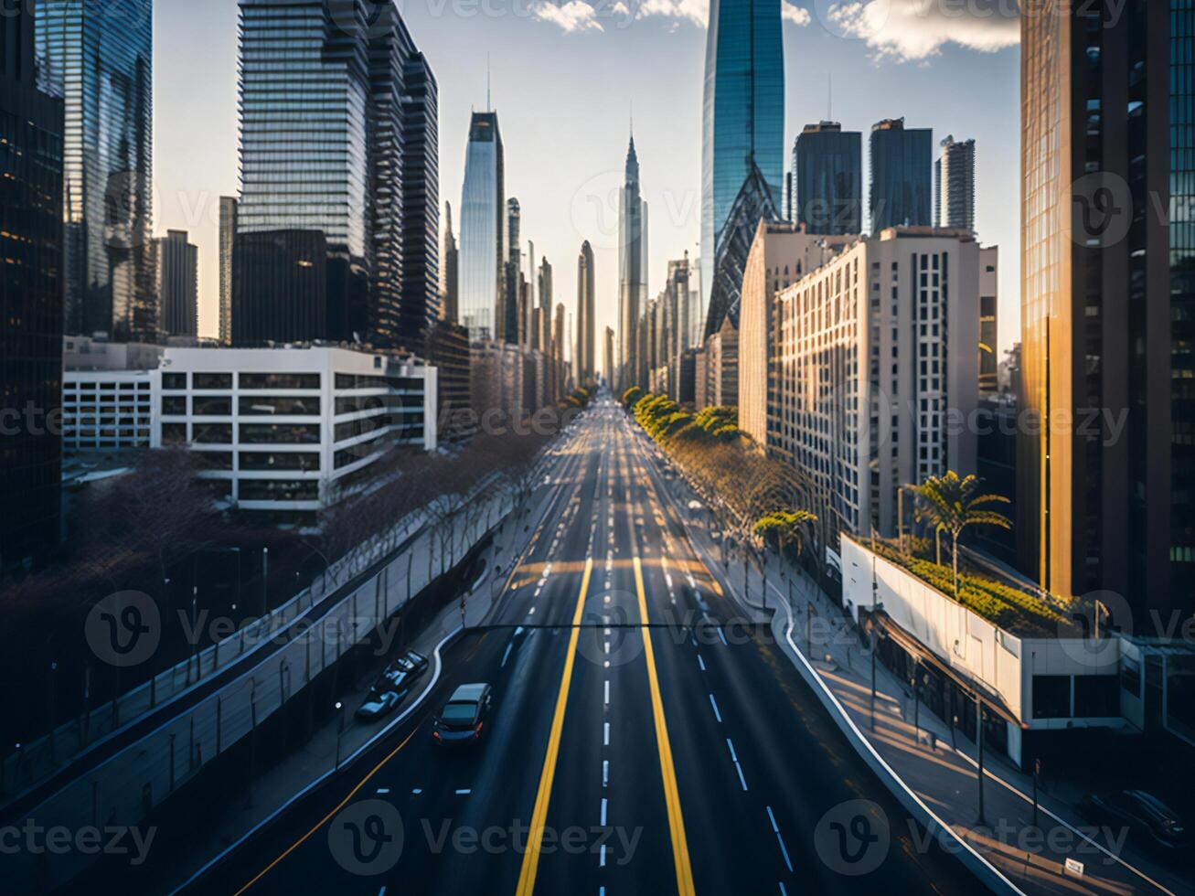 cidade rua com céu scrapper ai gerado foto