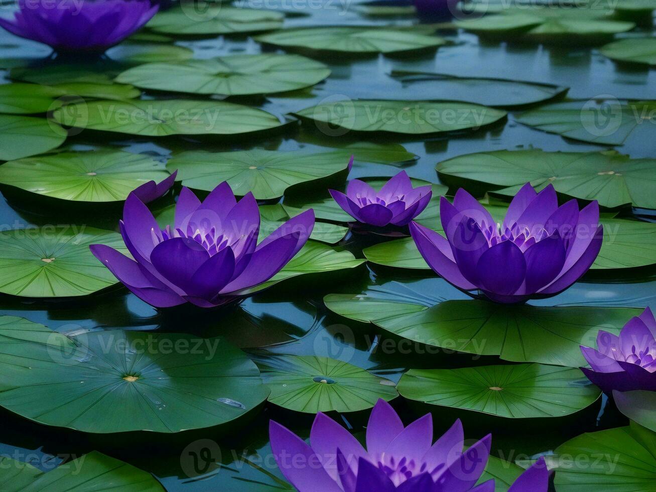 roxa lótus flores flutuando dentro uma lagoa ai gerado foto