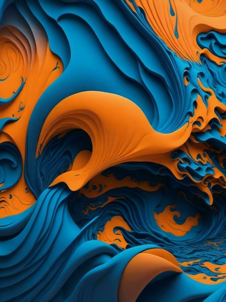 uma 3d arte peça com azul e laranja ondas ai gerado foto