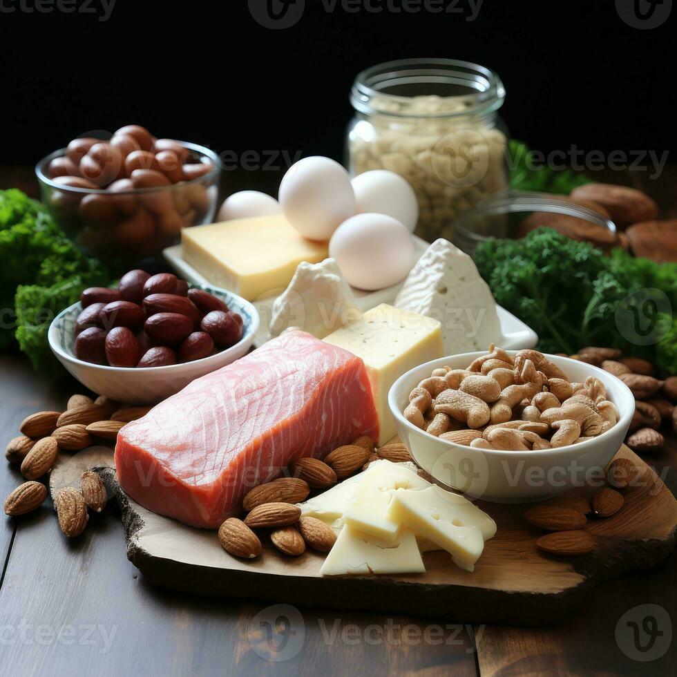 Comida Alto dentro proteína, proteína fontes. generativo ai. foto
