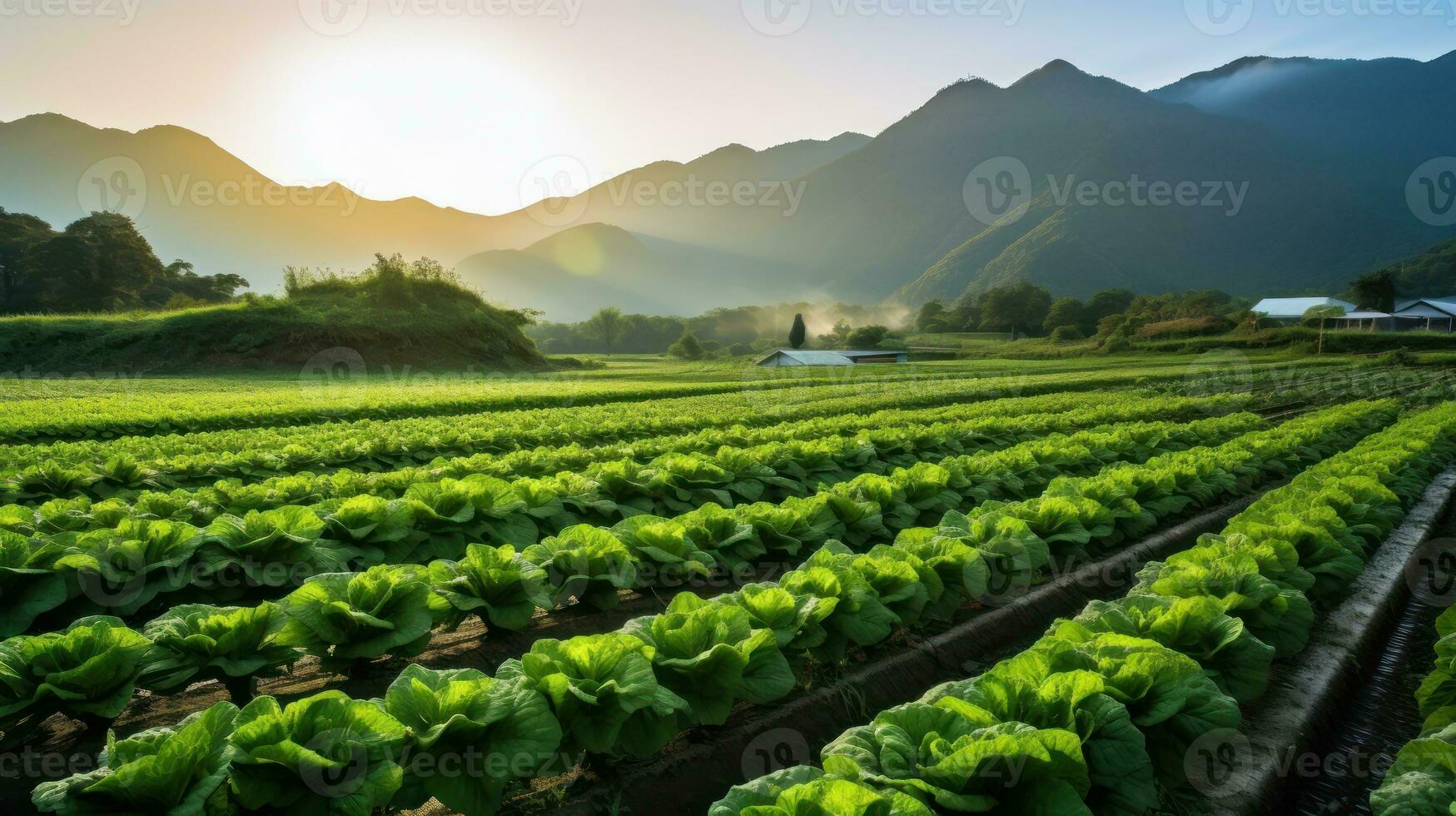 agrícola indústria. crescendo salada alface em campo. generativo ai. foto