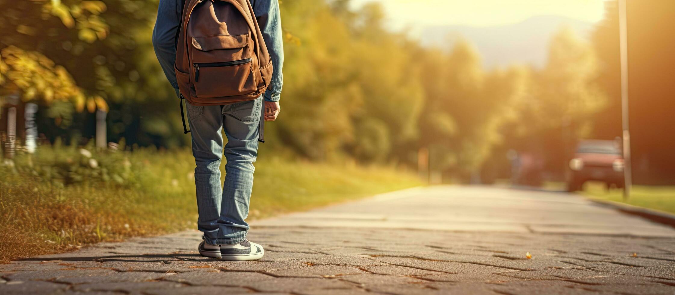 jovem aluna caminhando com uma mochila e empurrando uma bicicleta promovendo eco amigáveis transporte foto