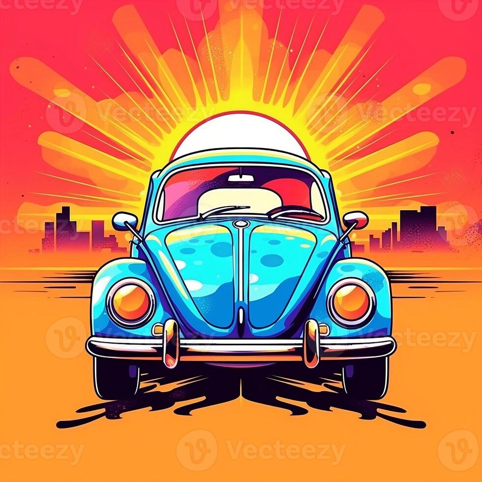 plano Projeto do 1 retro ,Volkswagen besouro, colorida tons, altamente detalhado, vetor imagem generativo ai foto