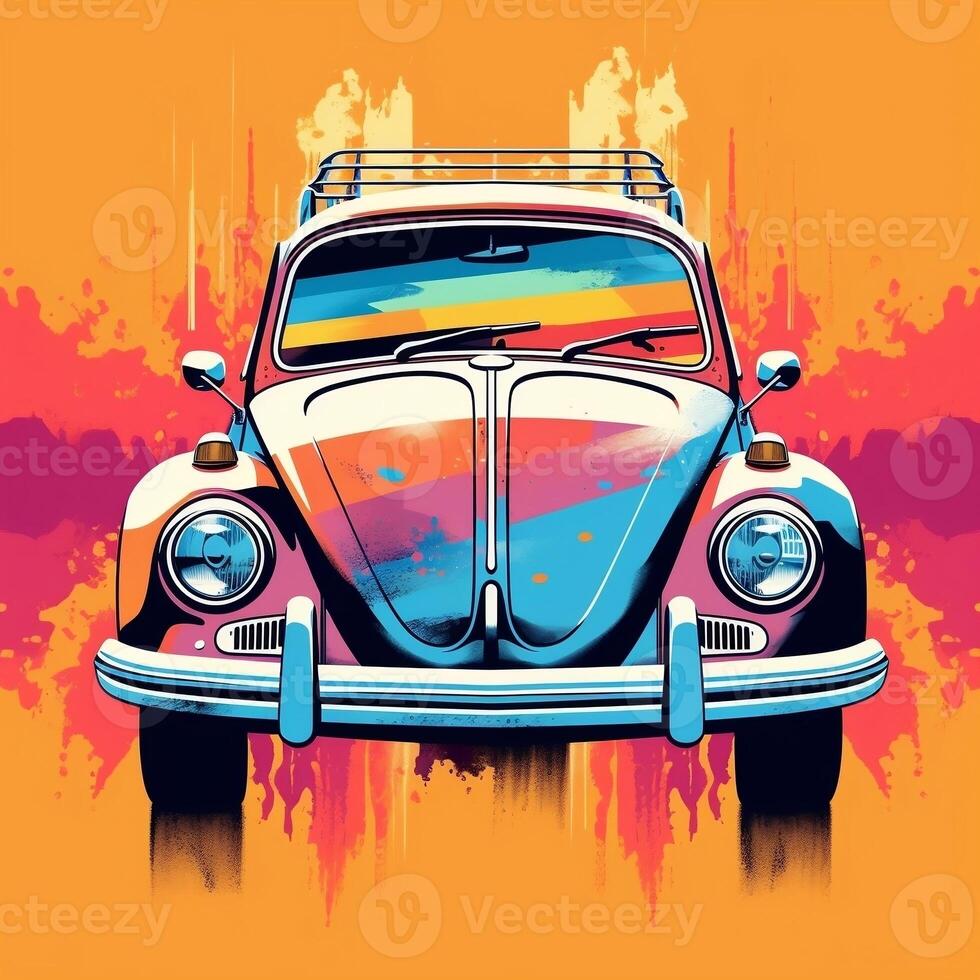 plano Projeto do 1 retro ,Volkswagen besouro, colorida tons, altamente detalhado, vetor imagem generativo ai foto