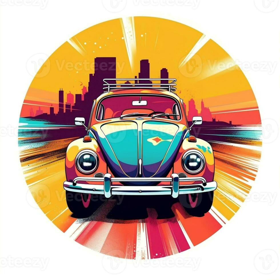 plano Projeto do 1 retro ,Volkswagen besouro, colorida tons, altamente detalhado, vetor imagem generativo ai foto