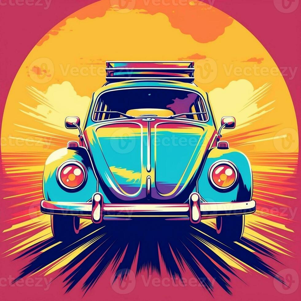 plano Projeto do 1 retro ,Volkswagen besouro, colorida tons, altamente detalhado, vetor imagem generativo ai foto