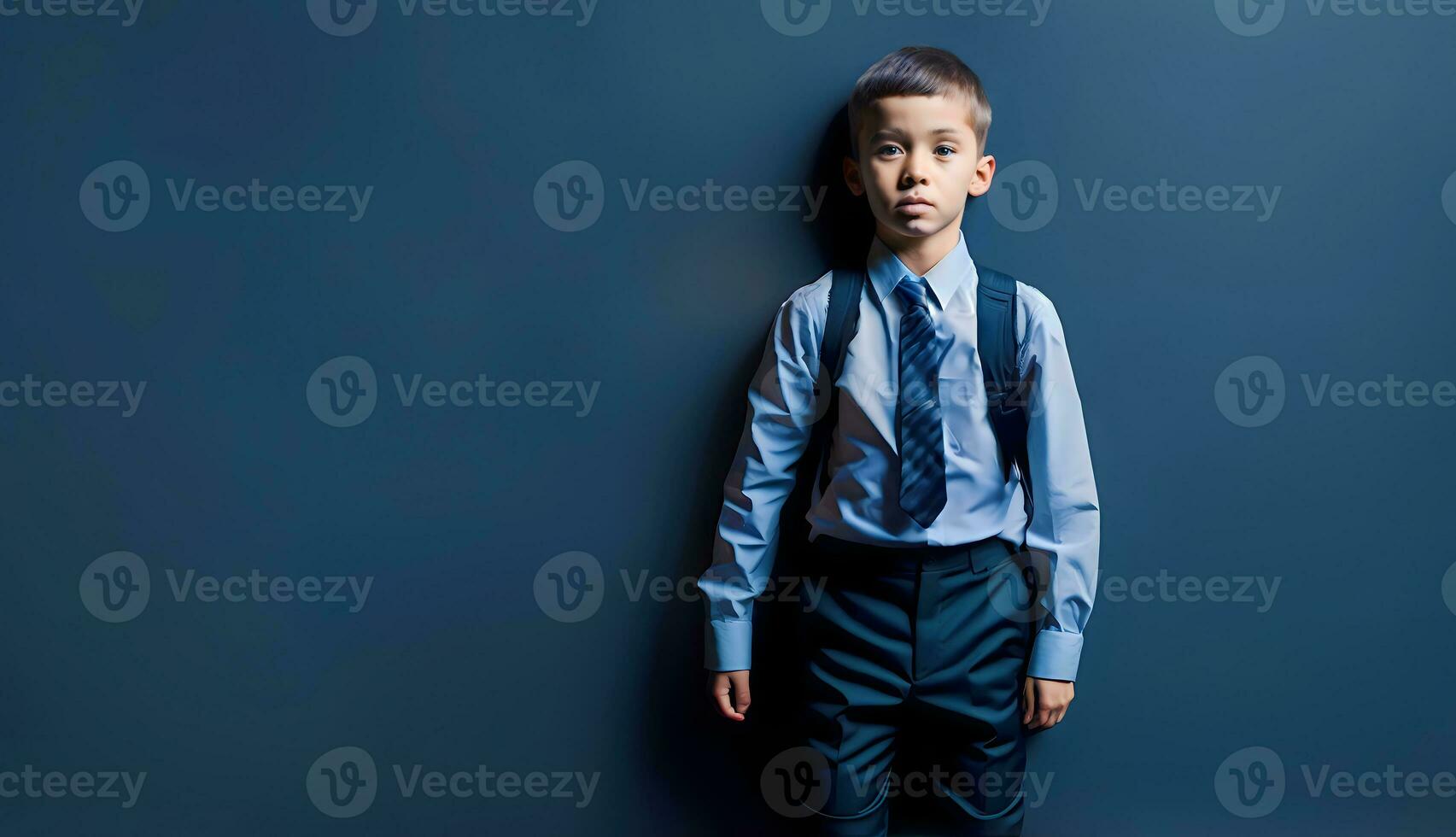 costas para escola Educação conceito com aluno. primeiro dia aluna dentro aula. foto