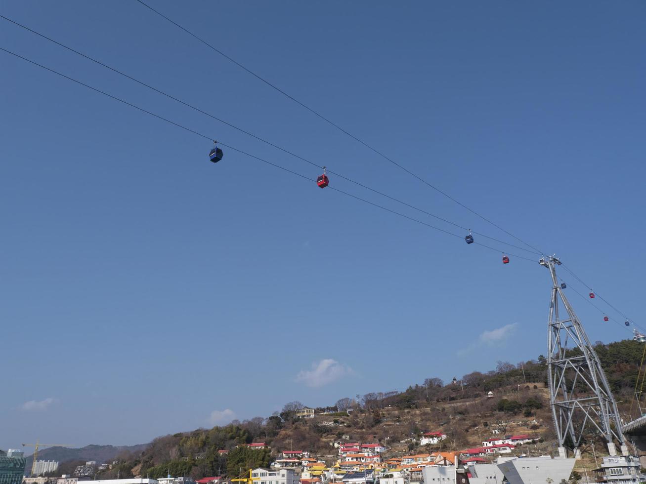 teleférico sob a baía da cidade de yeosu. Coreia do Sul foto