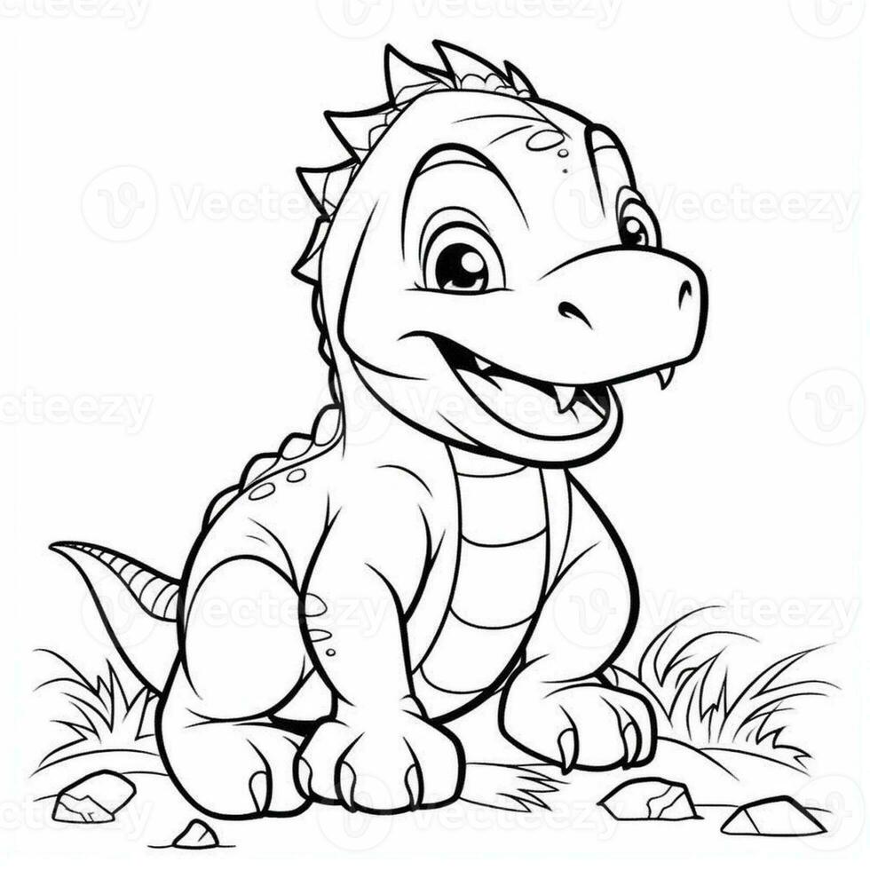 ilustração esboço desenhando branco fundo desenho animado fofa dinossauro para coloração, personagem jogos aplicativo móvel, generativo ai foto